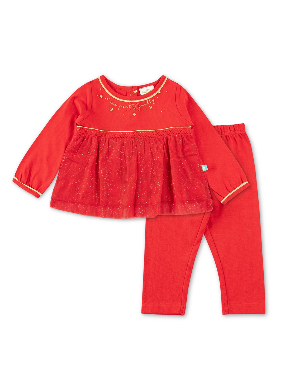 

JusCubs Girls Red Cotton Tunic with Pyjamas