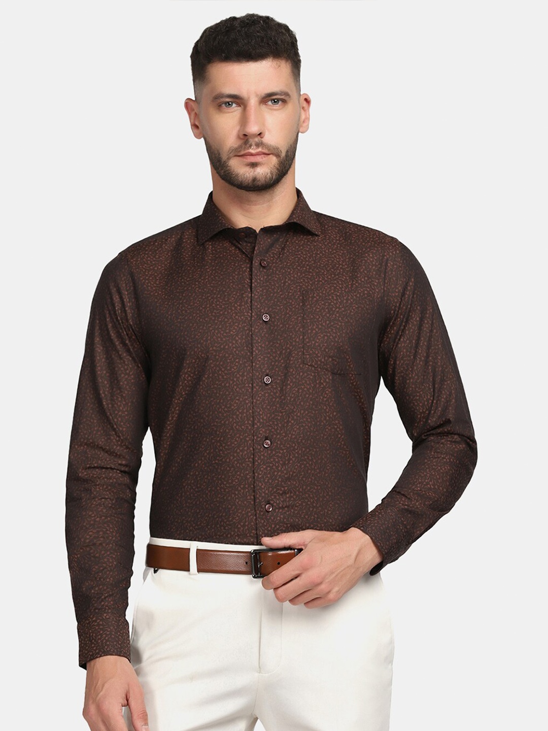 

Blackberrys Men Slim Fit Cotton Floral Formal Shirt, Brown
