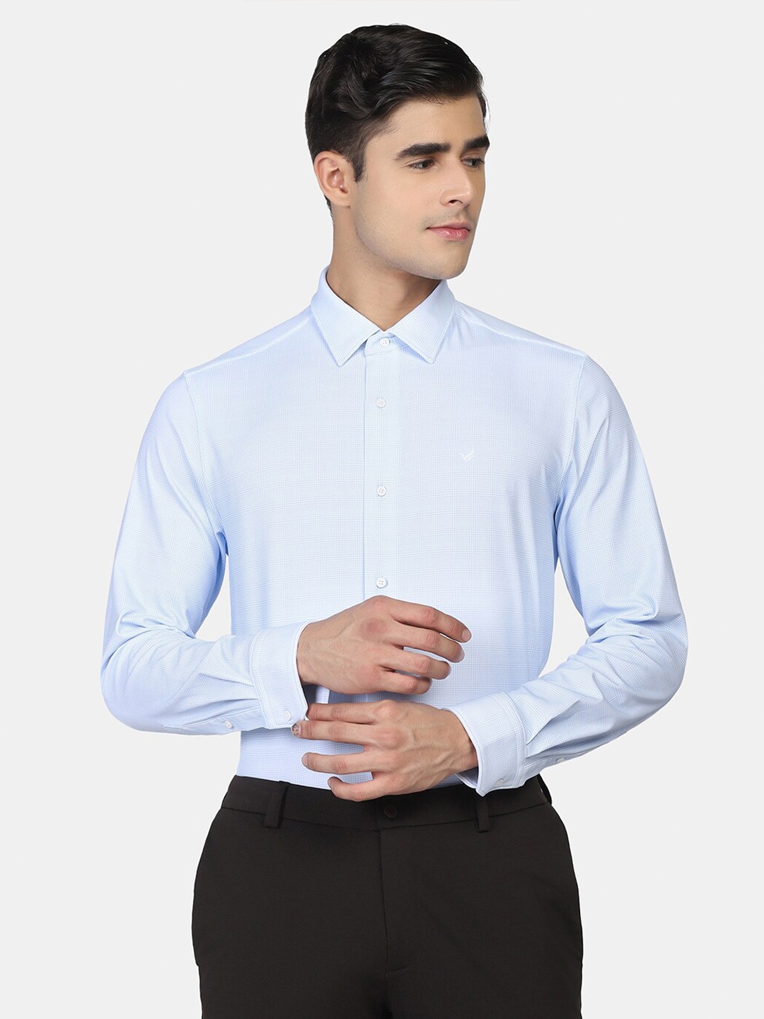 

Blackberrys Men Blue Slim Fit Micro Checks Formal Shirt