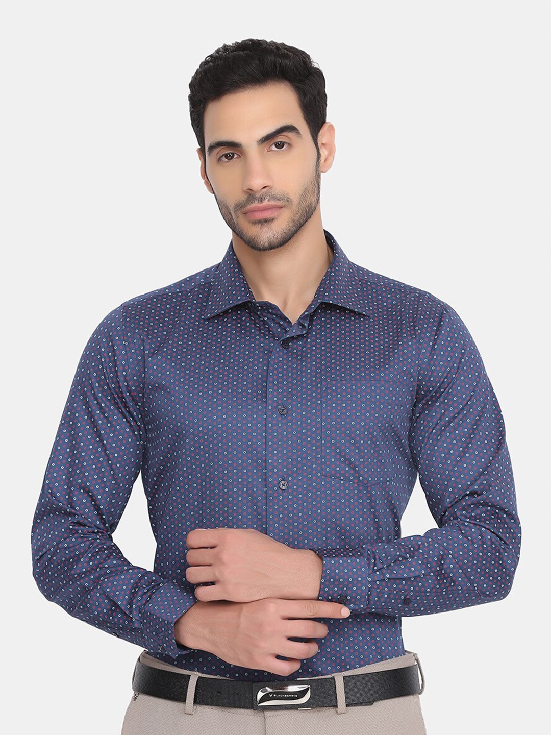 

Blackberrys Men Slim Fit Opaque Printed Formal Shirt, Navy blue