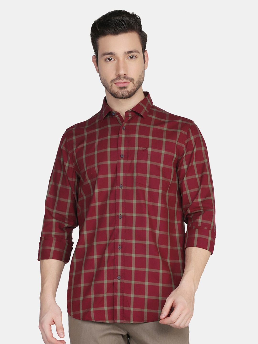 

Blackberrys Men Slim Fit Windowpane Checked Casual Shirt, Red