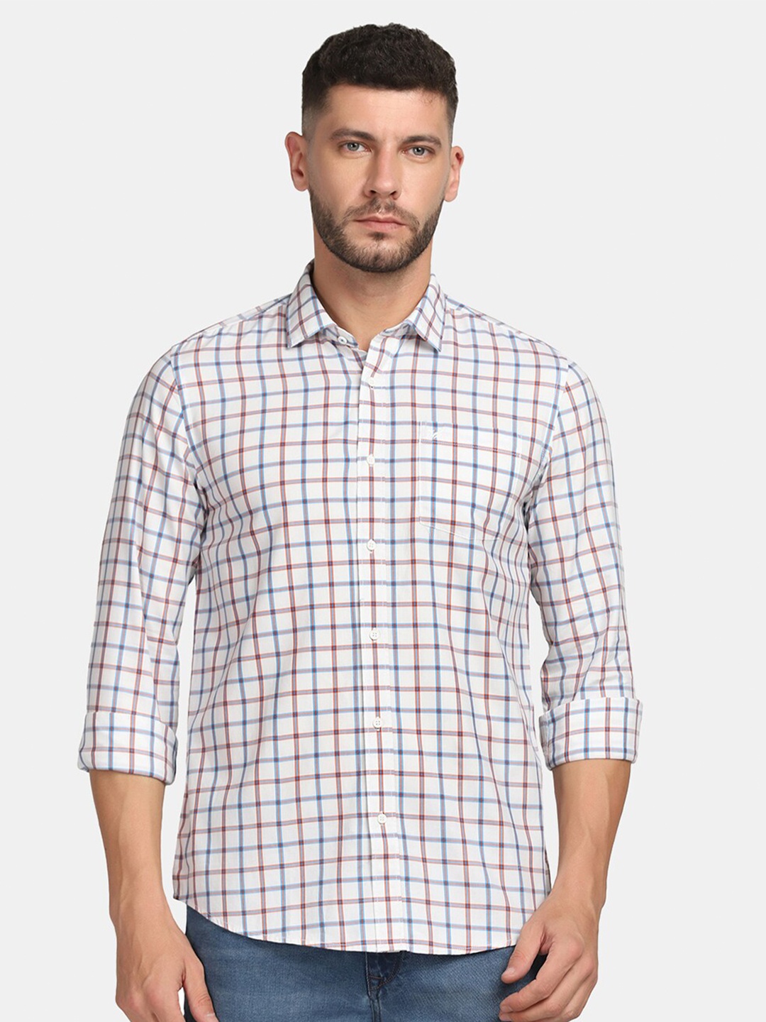 

Blackberrys Men White Slim Fit Checked Pure Cotton Casual Shirt
