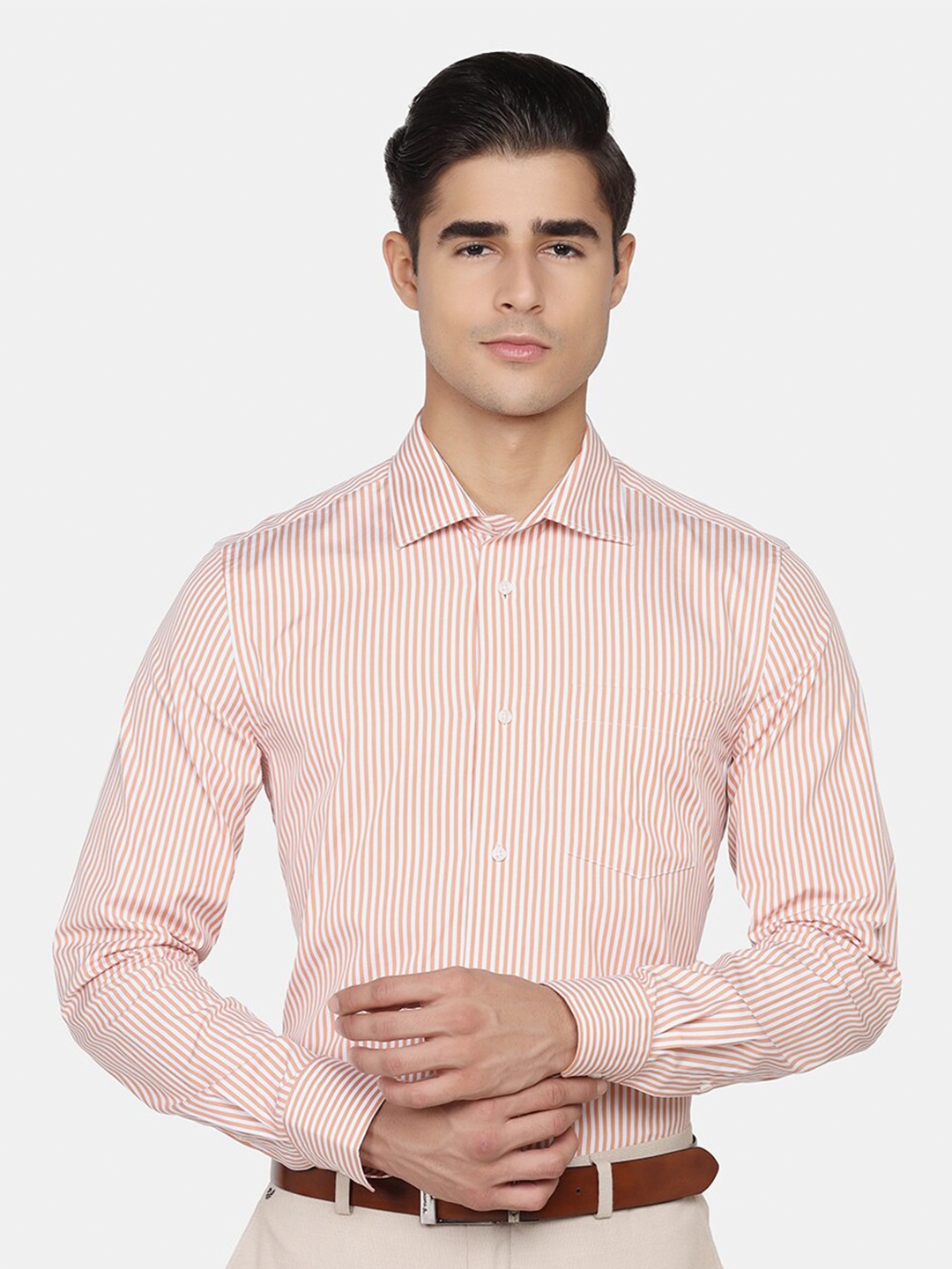 

Blackberrys Men Slim Fit Striped Formal Shirt, Orange