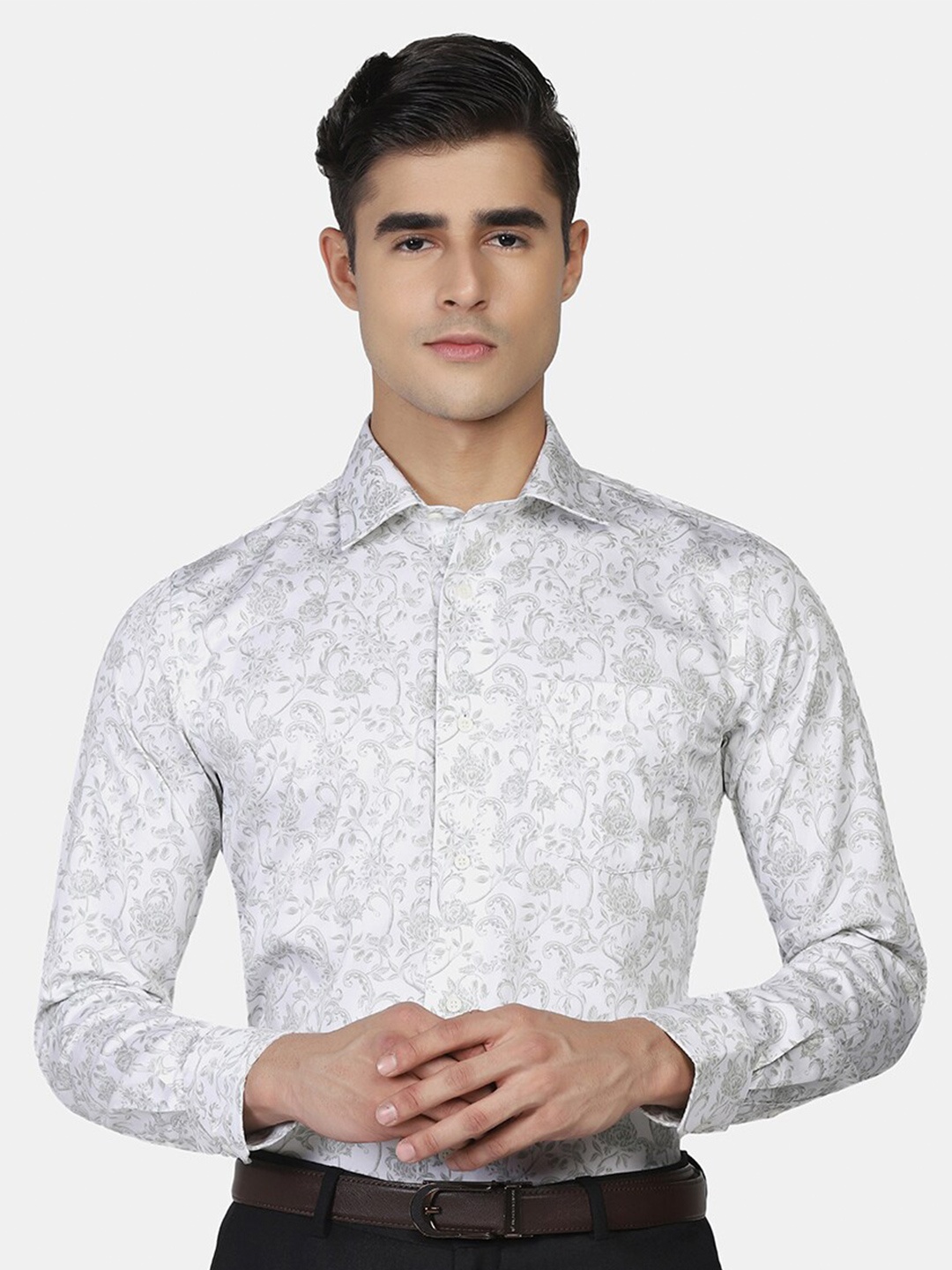 

Blackberrys Men Slim Fit Floral Opaque Printed Formal Shirt, White