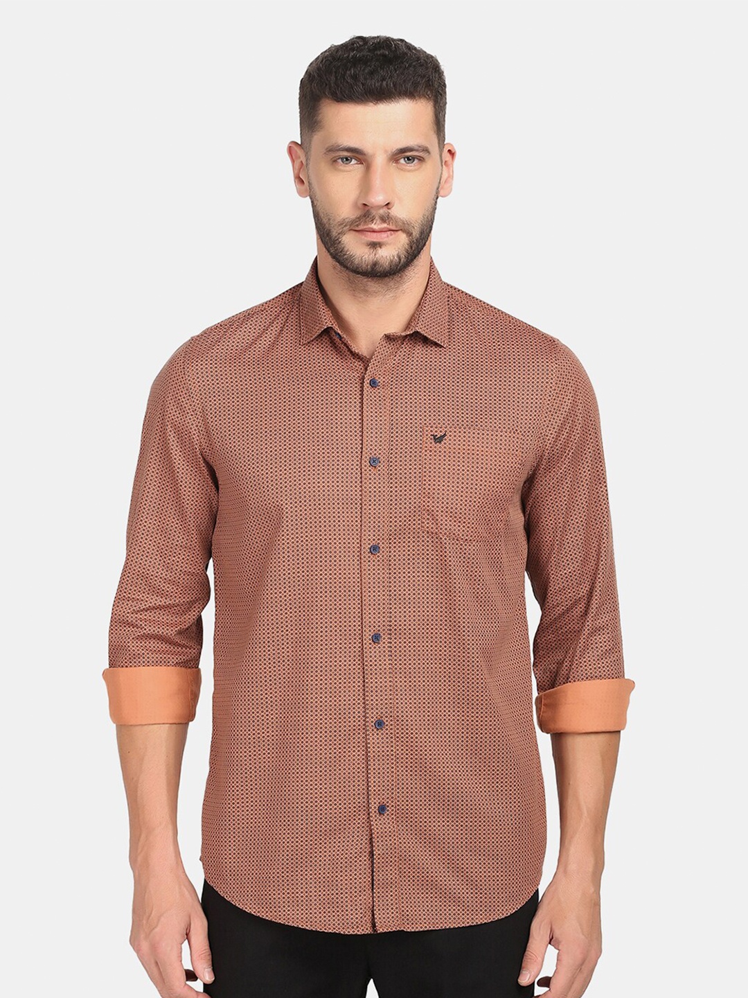 

Blackberrys Men Rust Slim Fit Printed Casual Shirt