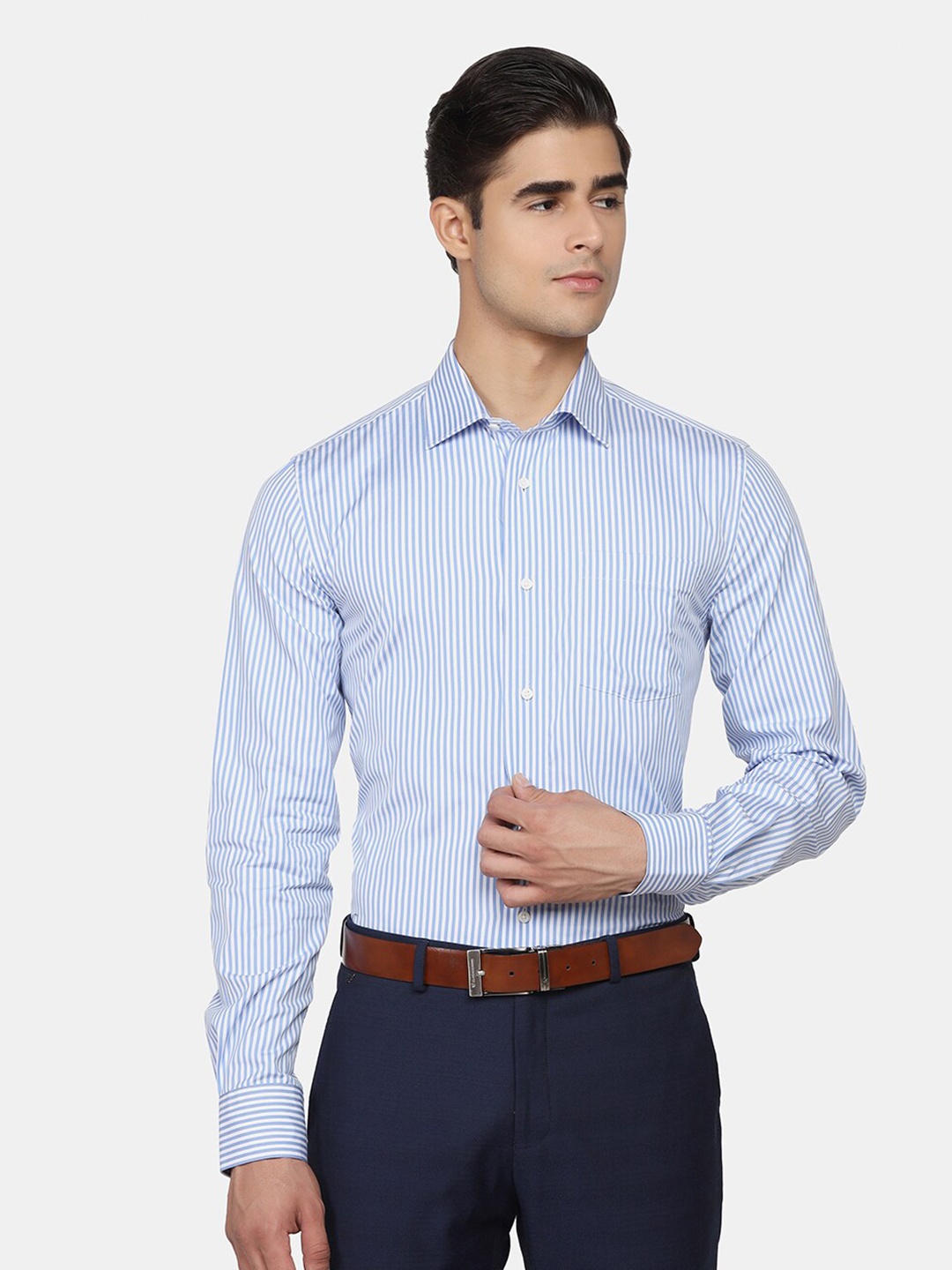 

Blackberrys Men Blue Slim Fit Opaque Striped Formal Shirt
