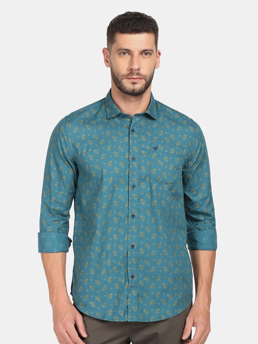 

Blackberrys Slim Fit Floral Printed Casual Shirt, Teal