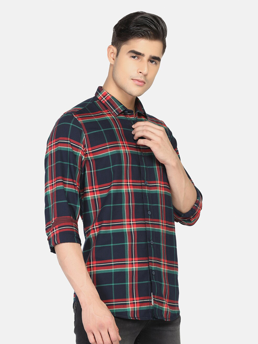 

Blackberrys Men Navy Blue Slim Fit Tartan Checks Checked Casual Shirt