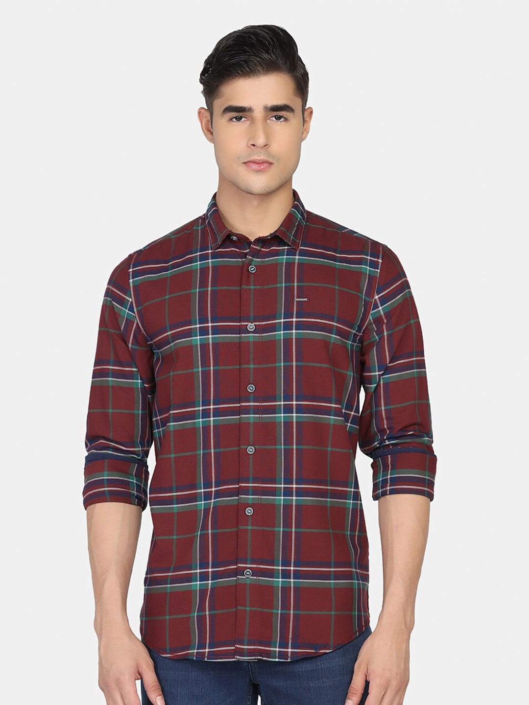 

Blackberrys Men Red Slim Fit Tartan Checks Checked Casual Shirt