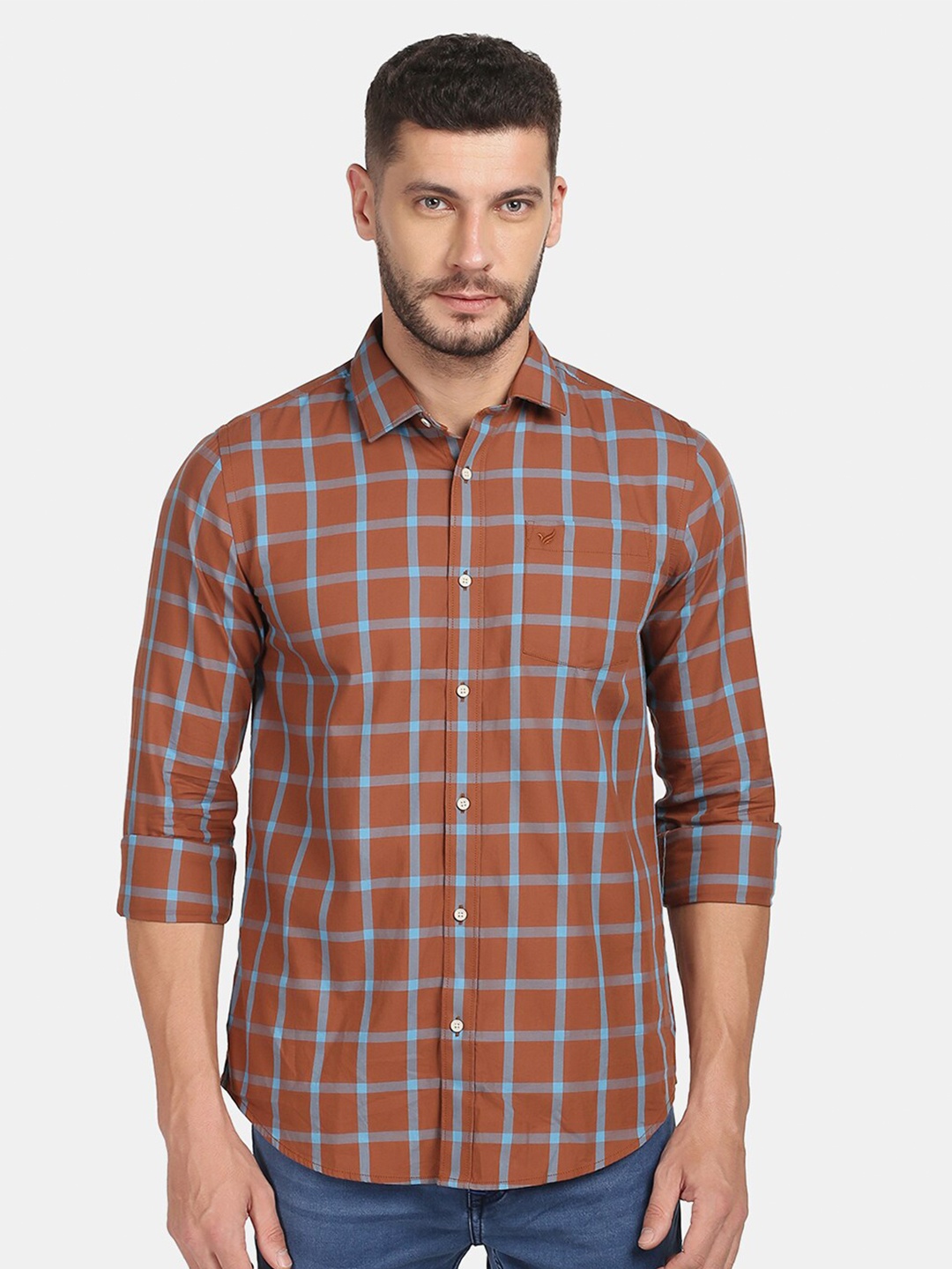 

Blackberrys Men Brown Slim Fit Tartan Checks Opaque Checked Casual Shirt