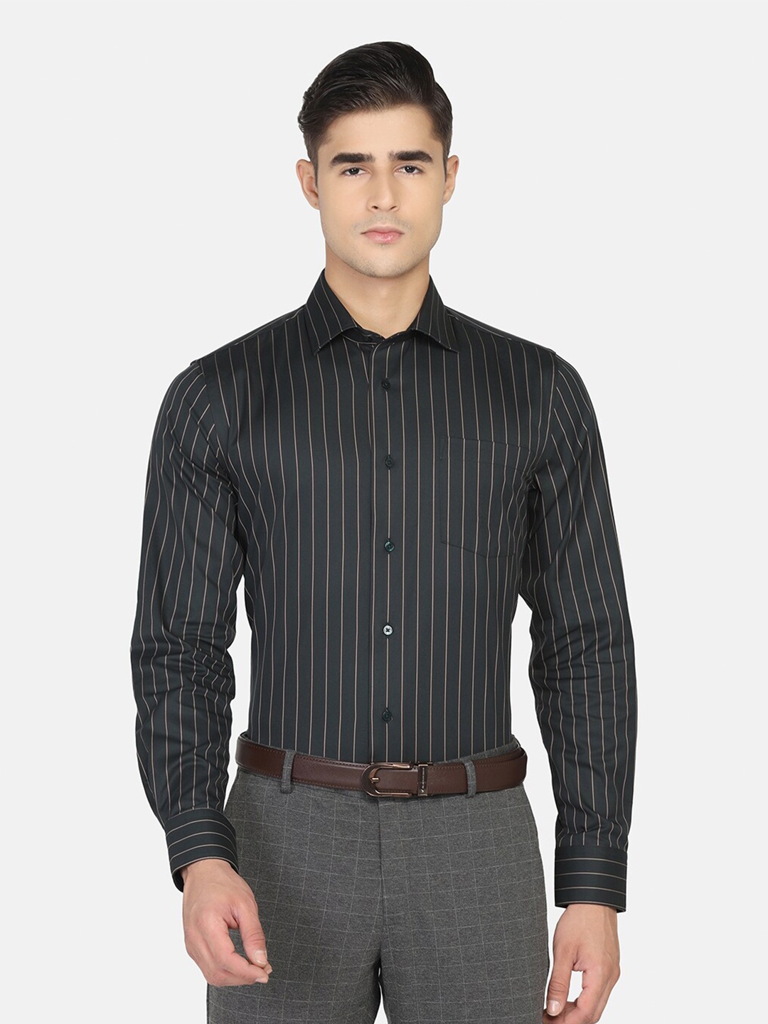 

Blackberrys Men Black Slim Fit Opaque Striped Formal Shirt