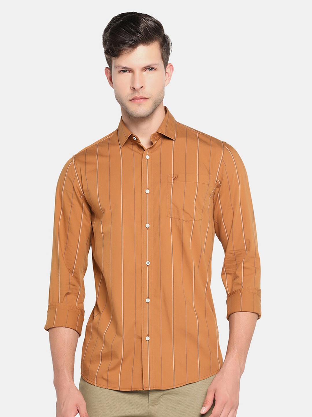 

Blackberrys Men Brown Striped Pure Cotton Slim Fit Casual Shirt