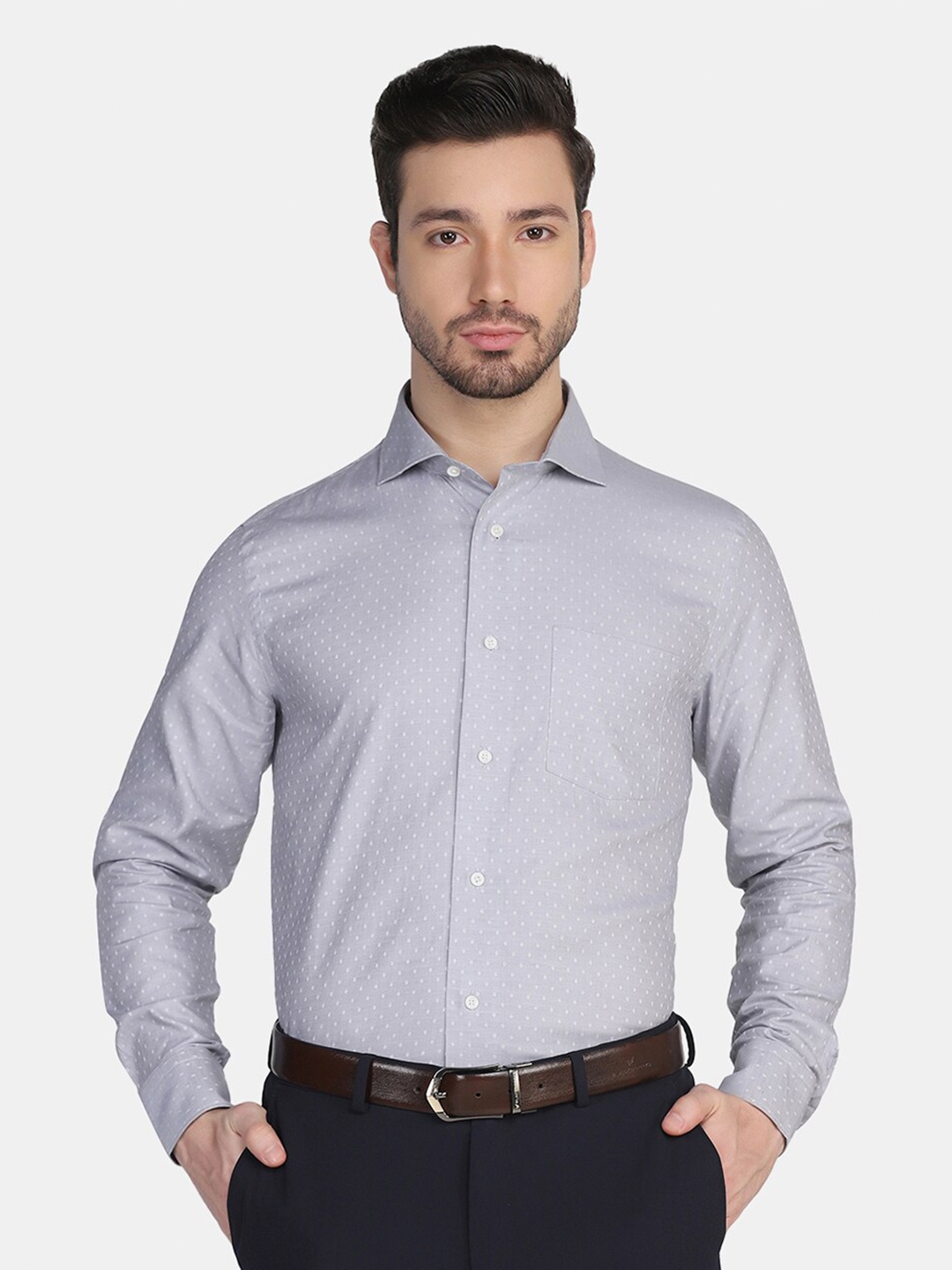 

Blackberrys Men Grey Slim Fit Opaque Printed Formal Shirt