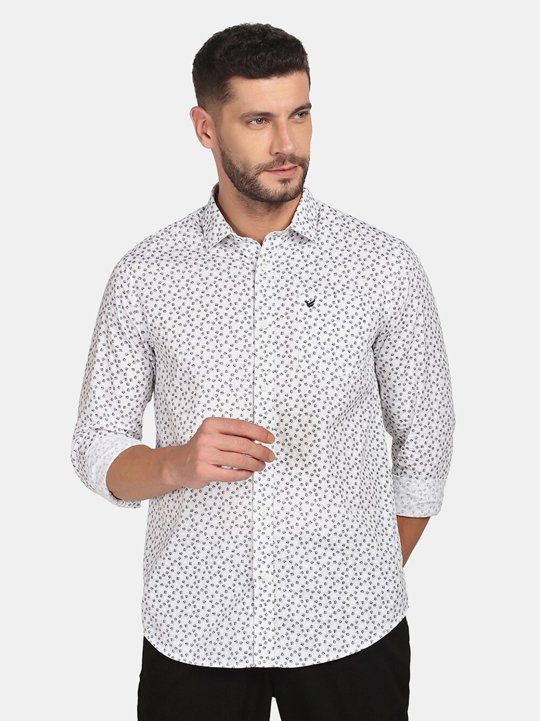 

Blackberrys Men Grey Printed Pure Cotton Slim Fit Casual Shirt