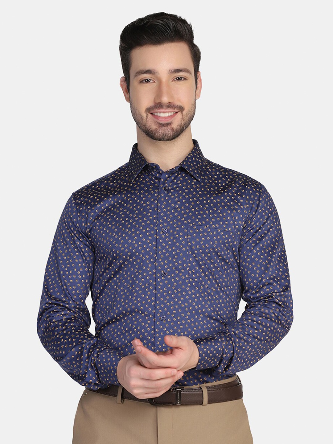 

Blackberrys Men Blue Slim Fit Opaque Printed Formal Shirt