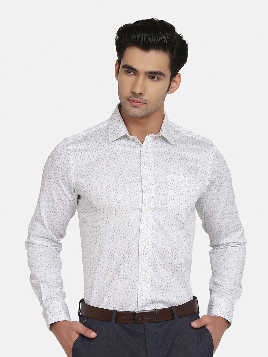 

Blackberrys Printed Pure Cotton Slim Fit Formal Shirt, White