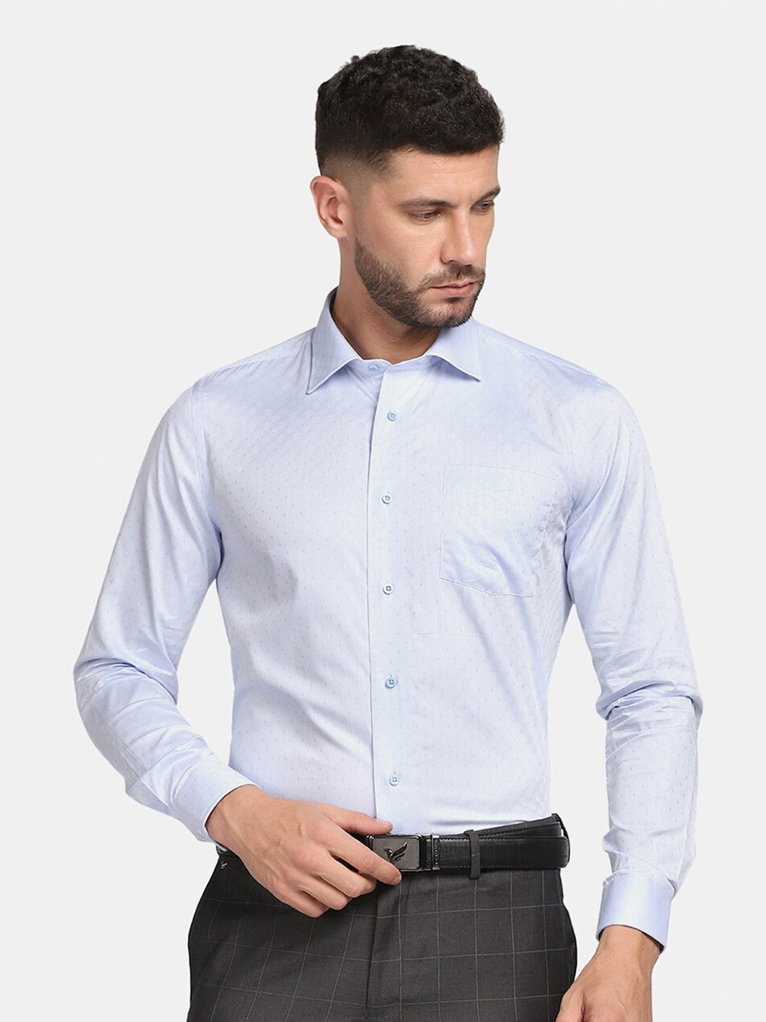 

Blackberrys Men Printed Pure Cotton Slim Fit Formal Shirt, Blue