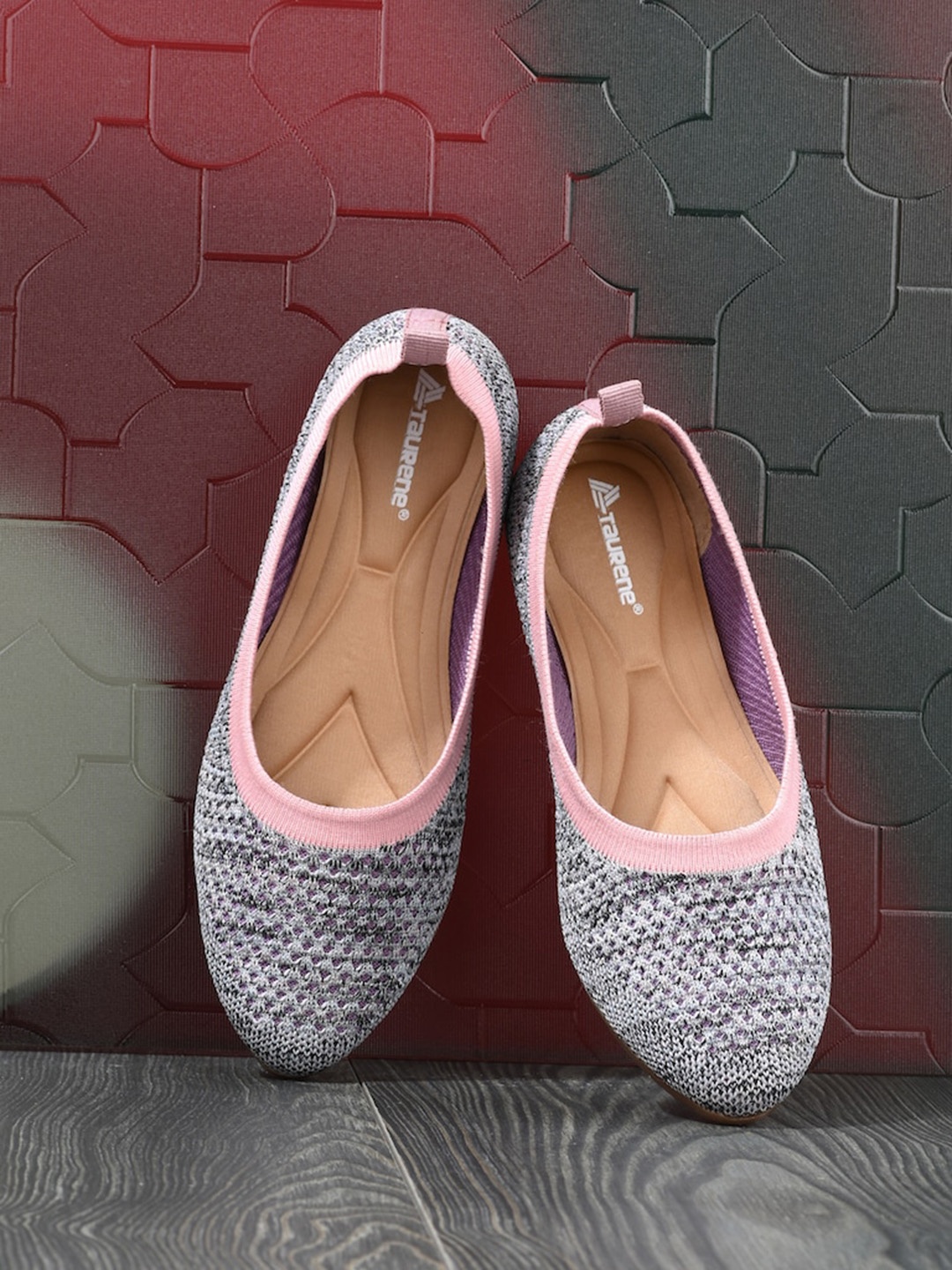 

TAURENE Women Grey Melange Printed Ballerinas Flats