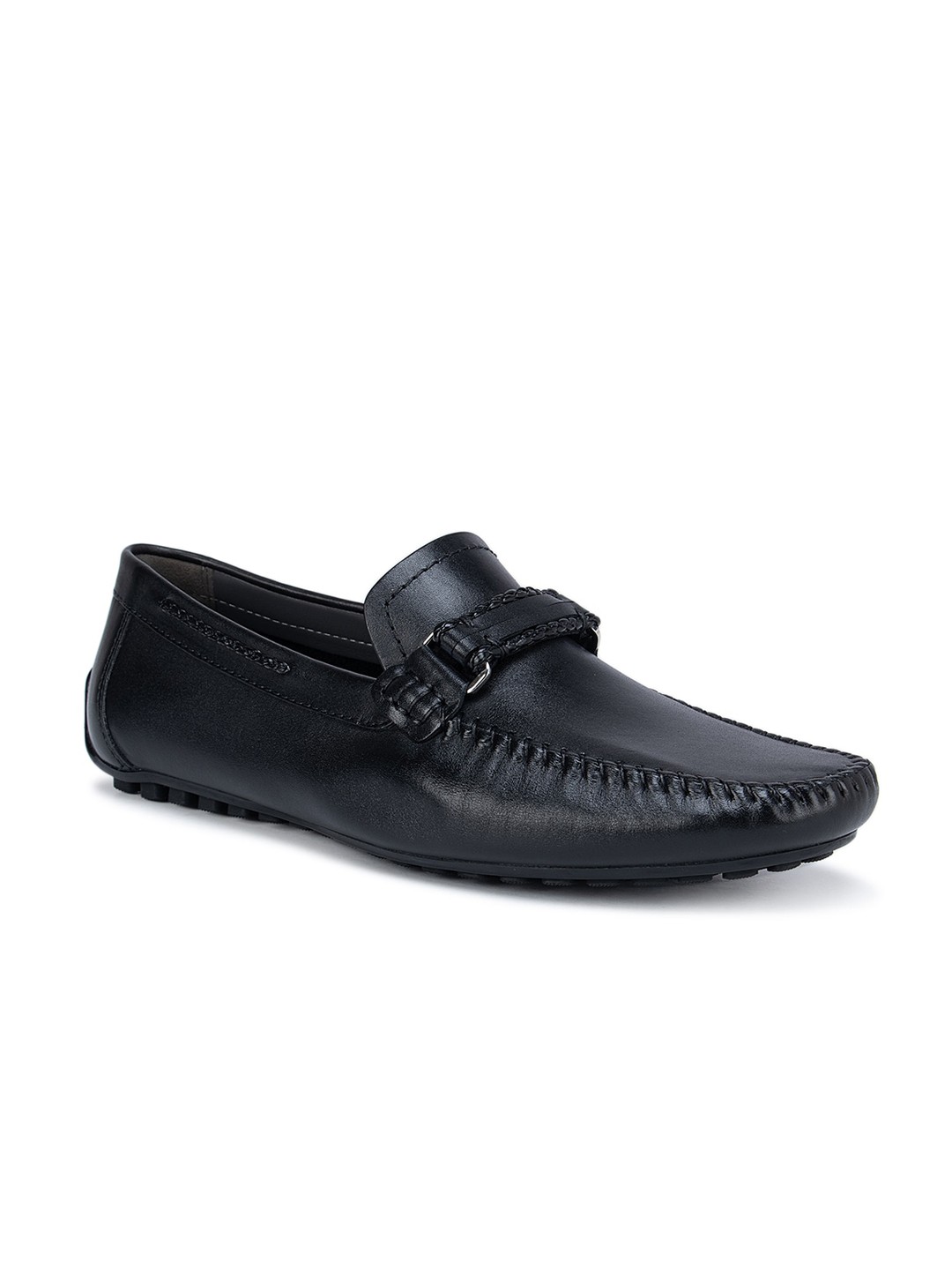 

ROSSO BRUNELLO Men Black Solid Leather Formal Loafers