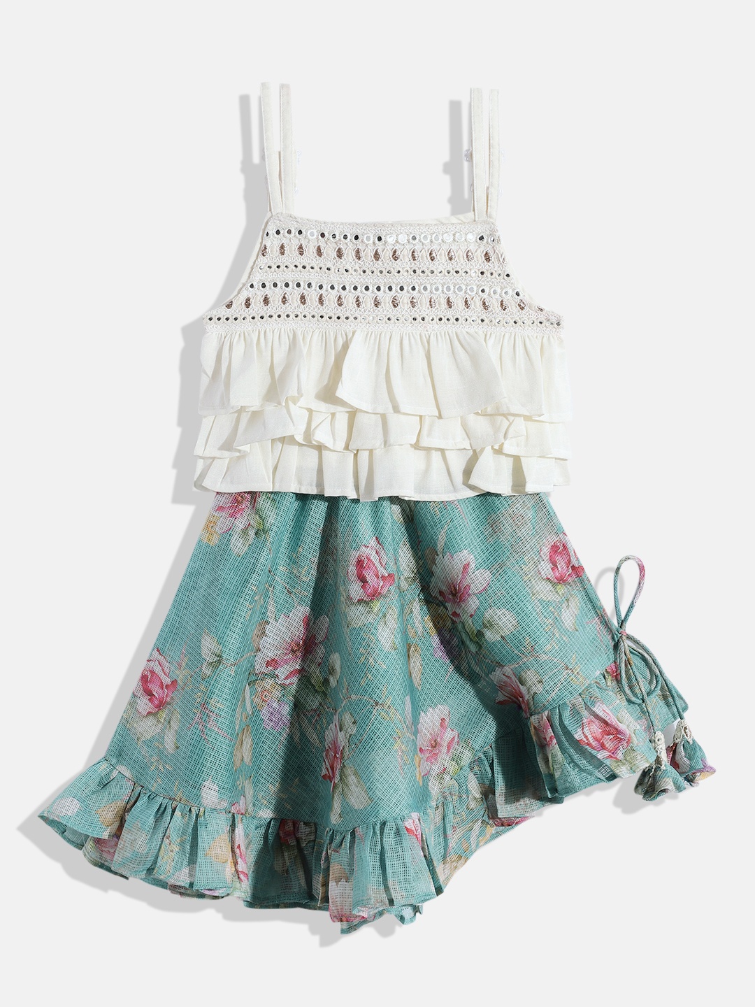 

Twisha Girls Embellished Top with Skirt, Off white