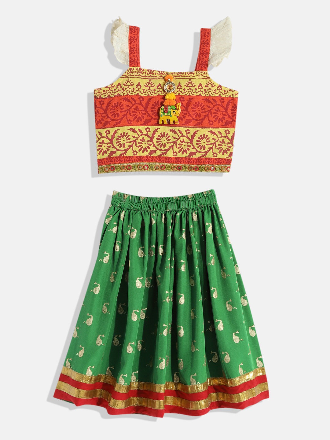 

Twisha Girls Printed Top with Skirt, Orange