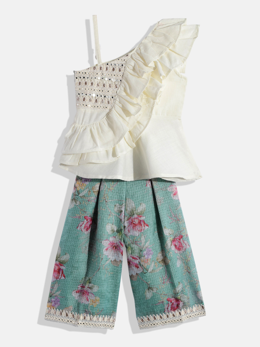 

Twisha Girls Embellished Top with Palazzos, Off white