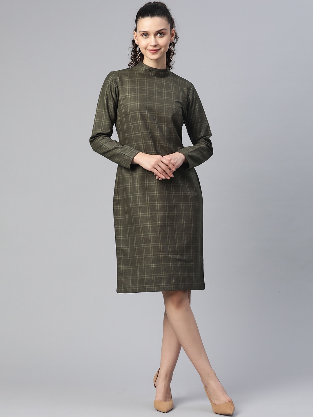 

PowerSutra Green Checked Formal Sheath Dress