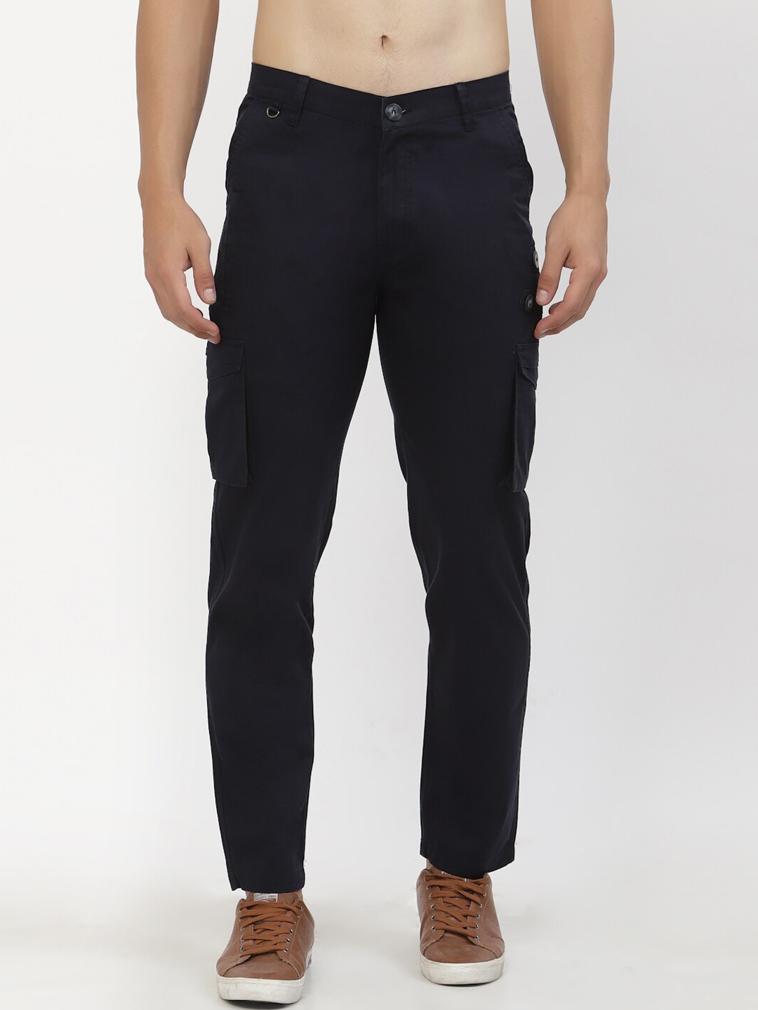

SAPPER Men Navy Blue Solid Cotton Regular Fit Cargos