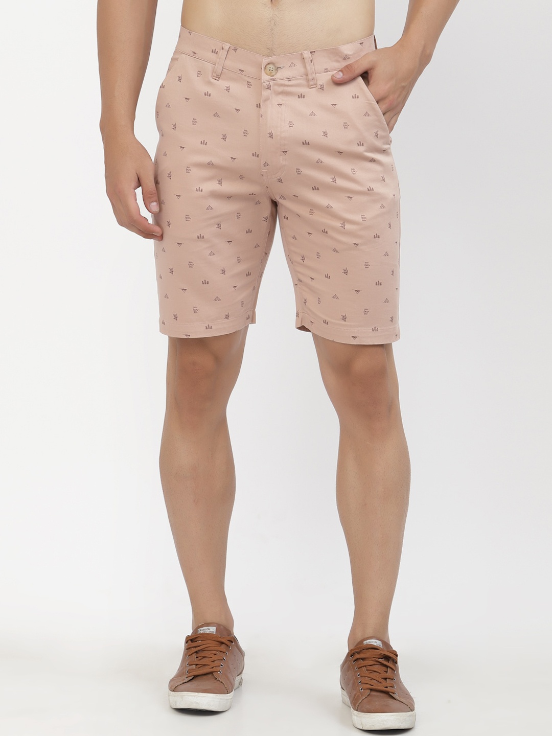 

SAPPER Men Peach Printed Cotton Chino Shorts