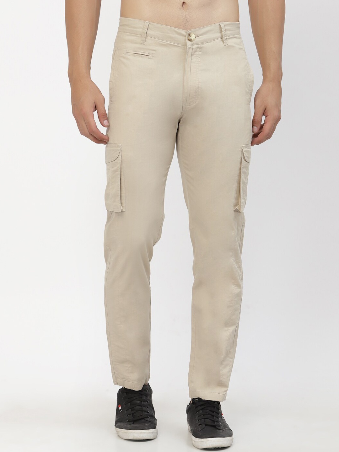 

SAPPER Men Beige Solid Cotton Regular Fit Cargos