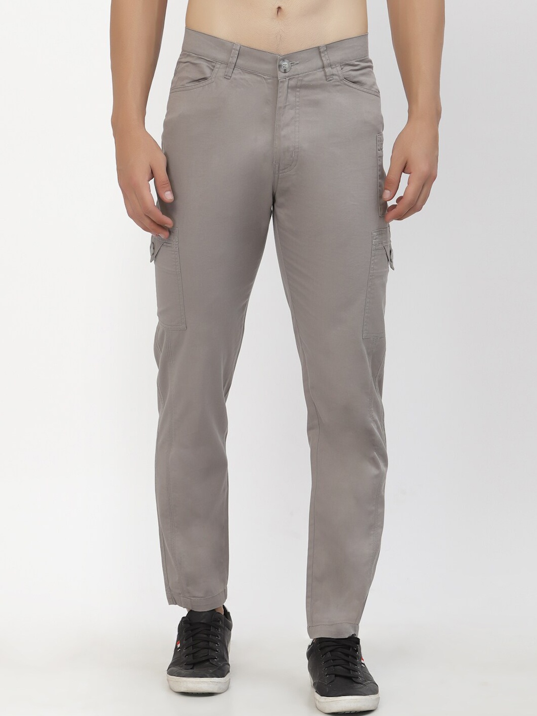 

SAPPER Men Grey Solid Cotton Regular Fit Cargos