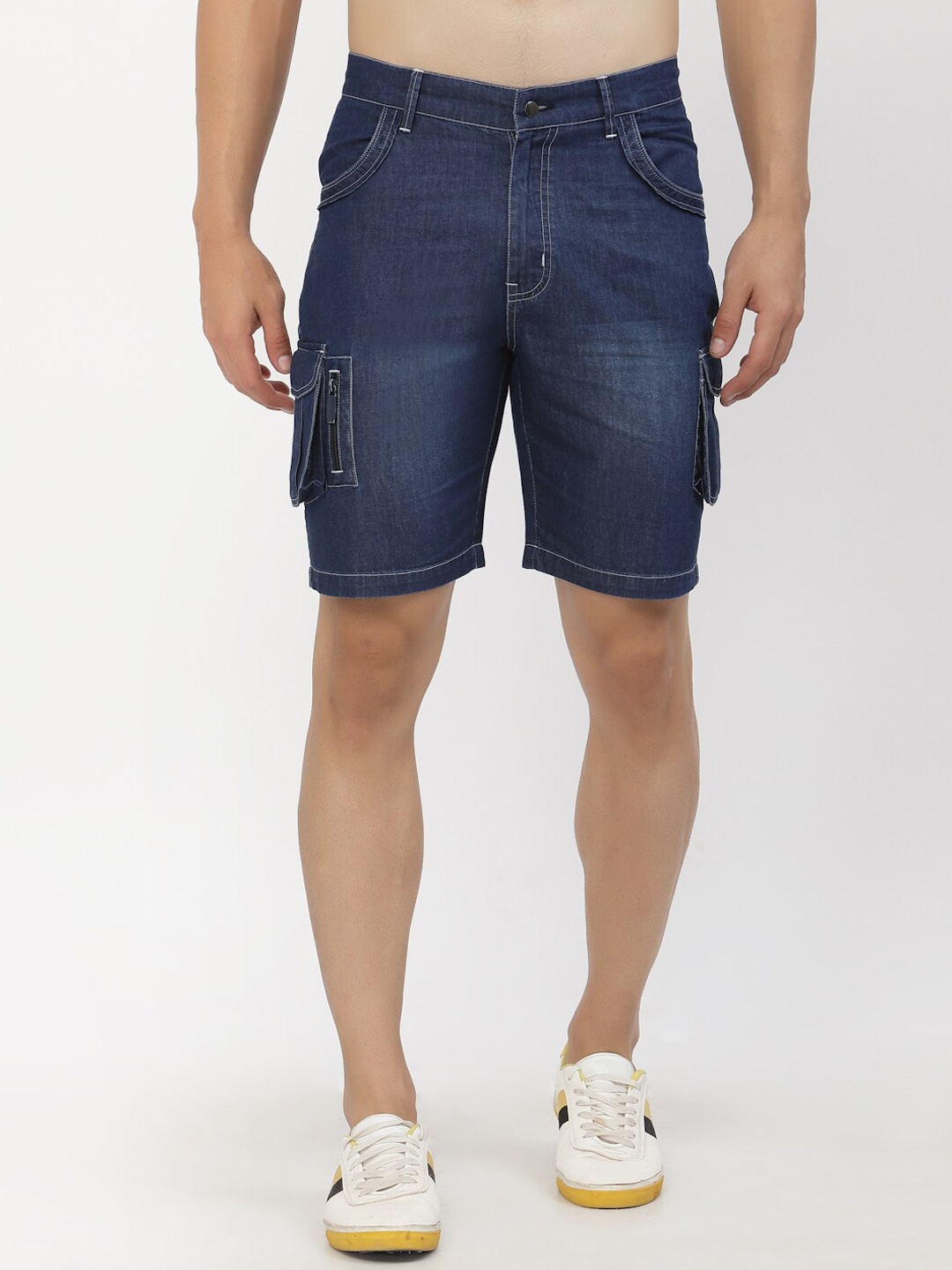 

SAPPER Men Blue Washed Denim Shorts
