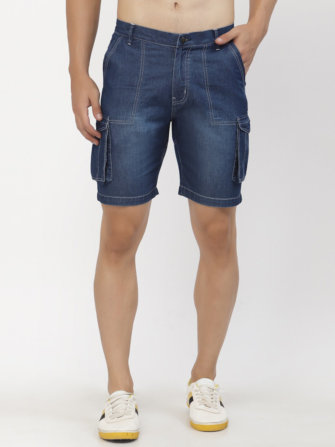 

SAPPER Men Blue Washed Denim Shorts