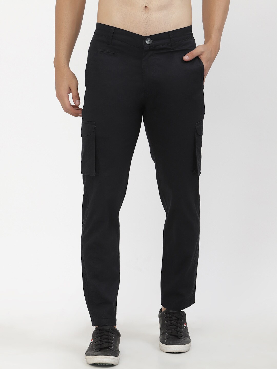 

SAPPER Men Black Cargos Cotton Trousers