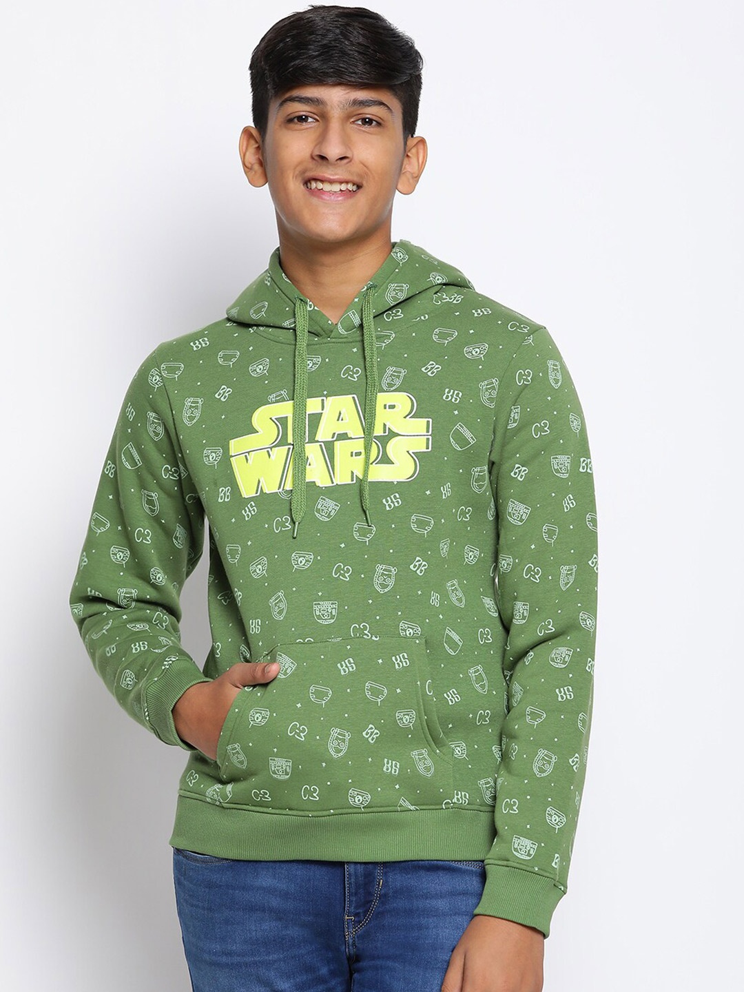 

Lil Tomatoes Boys Olive Green Star Wars Printed Hooded Sweatshirt