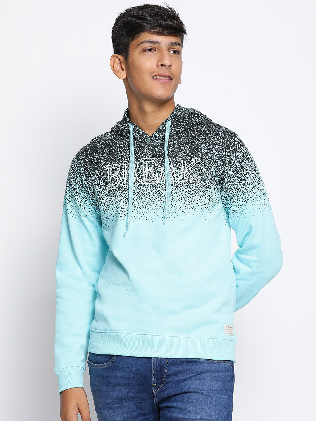 

Lil Tomatoes Boys Blue Printed Hooded Sweatshirt