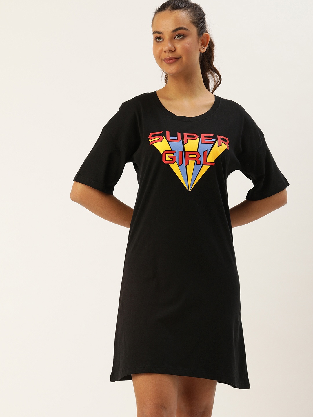 

Slumber Jill Black & Red Printed Pure Cotton Nightdress