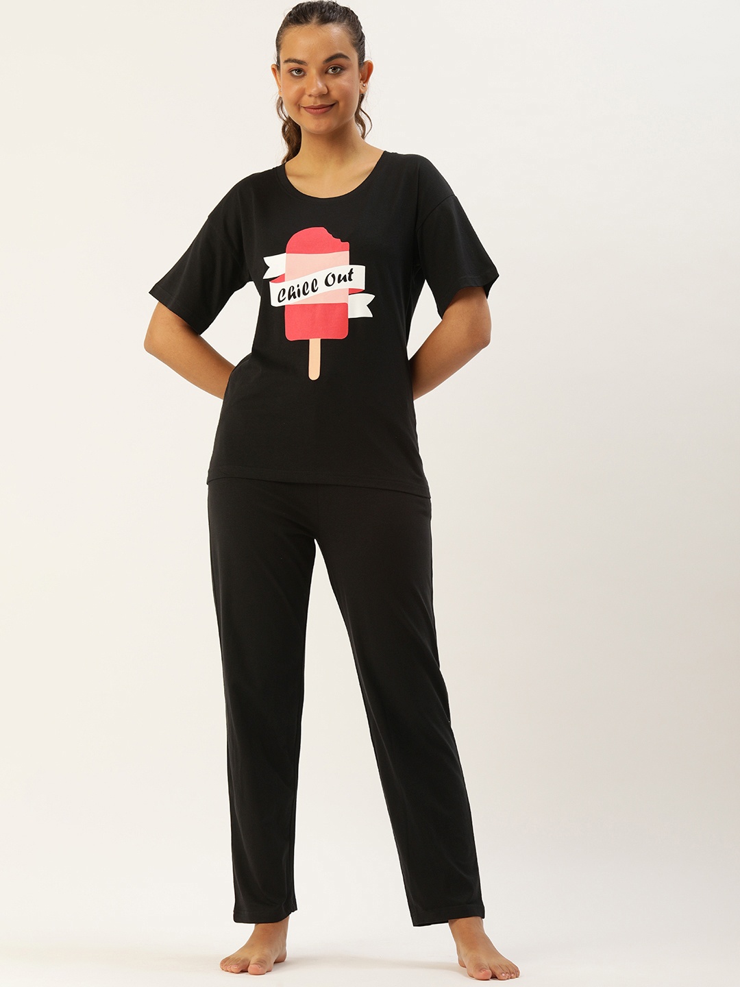 

Slumber Jill Women Black & White Printed Pure Cotton Pyjama Set