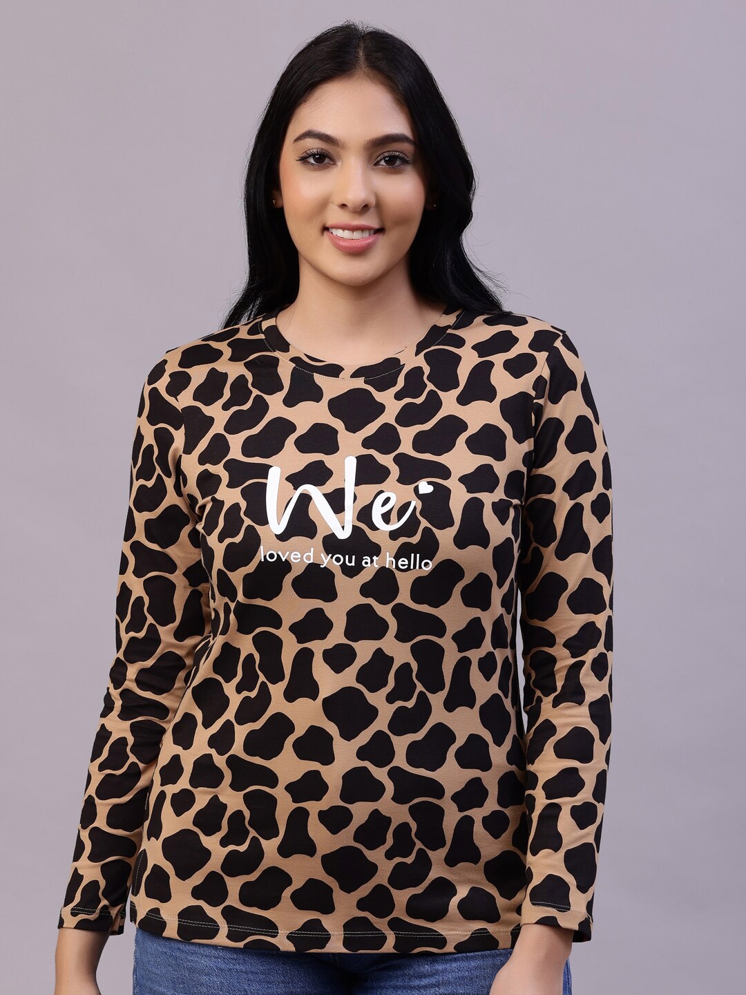 

TITTLI Women Brown Printed Cotton T-shirt