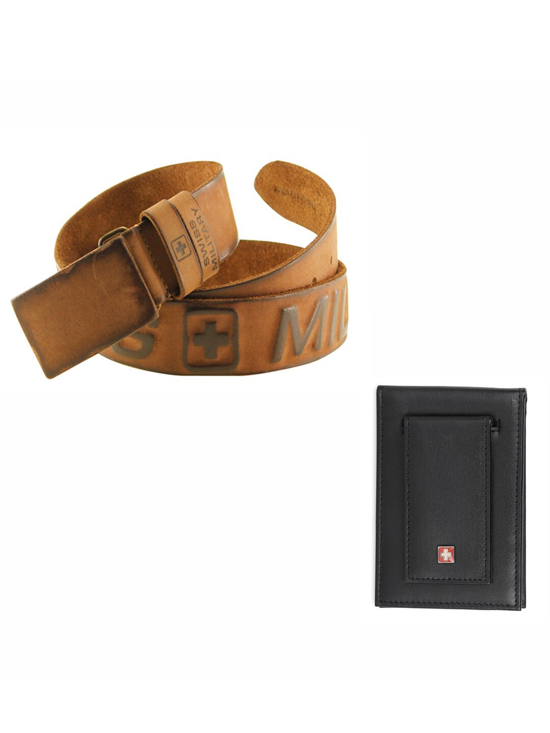 

SWISS MILITARY Pack of 2 Men's Black Wallet with Leather Belt Gift Set