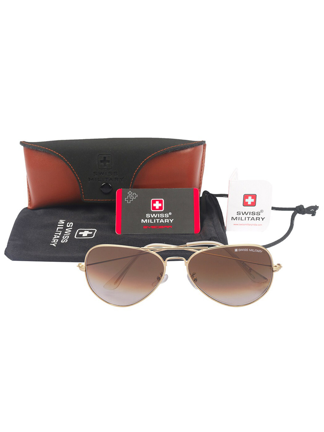 

SWISS MILITARY Pack of 2 Men's Black Leather Wallet with Brown Aviator Sunglasses Gift Set