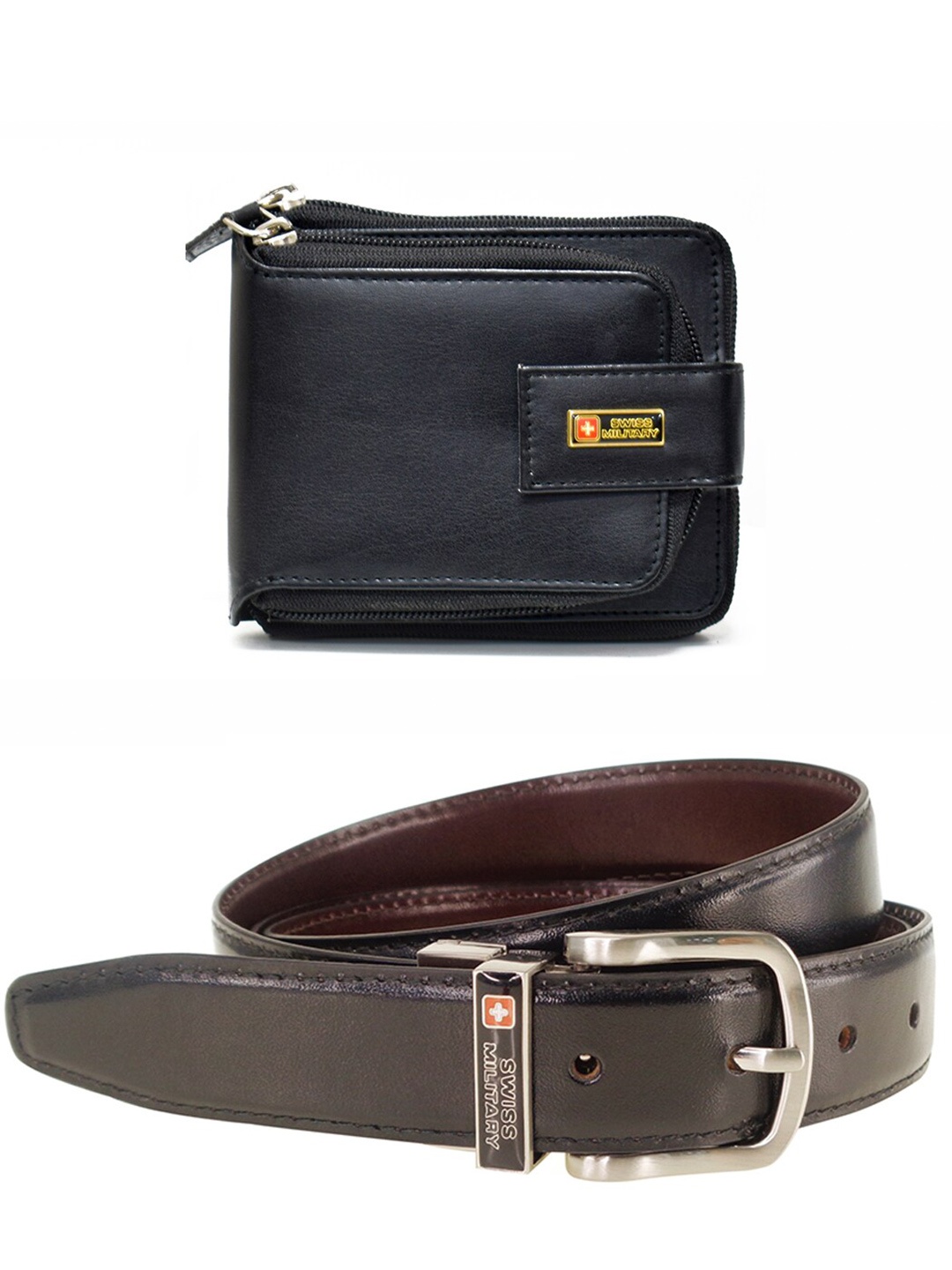 

SWISS MILITARY Pack of 2 Men's Black Leather Wallet with Black Leather Belt Gift Set