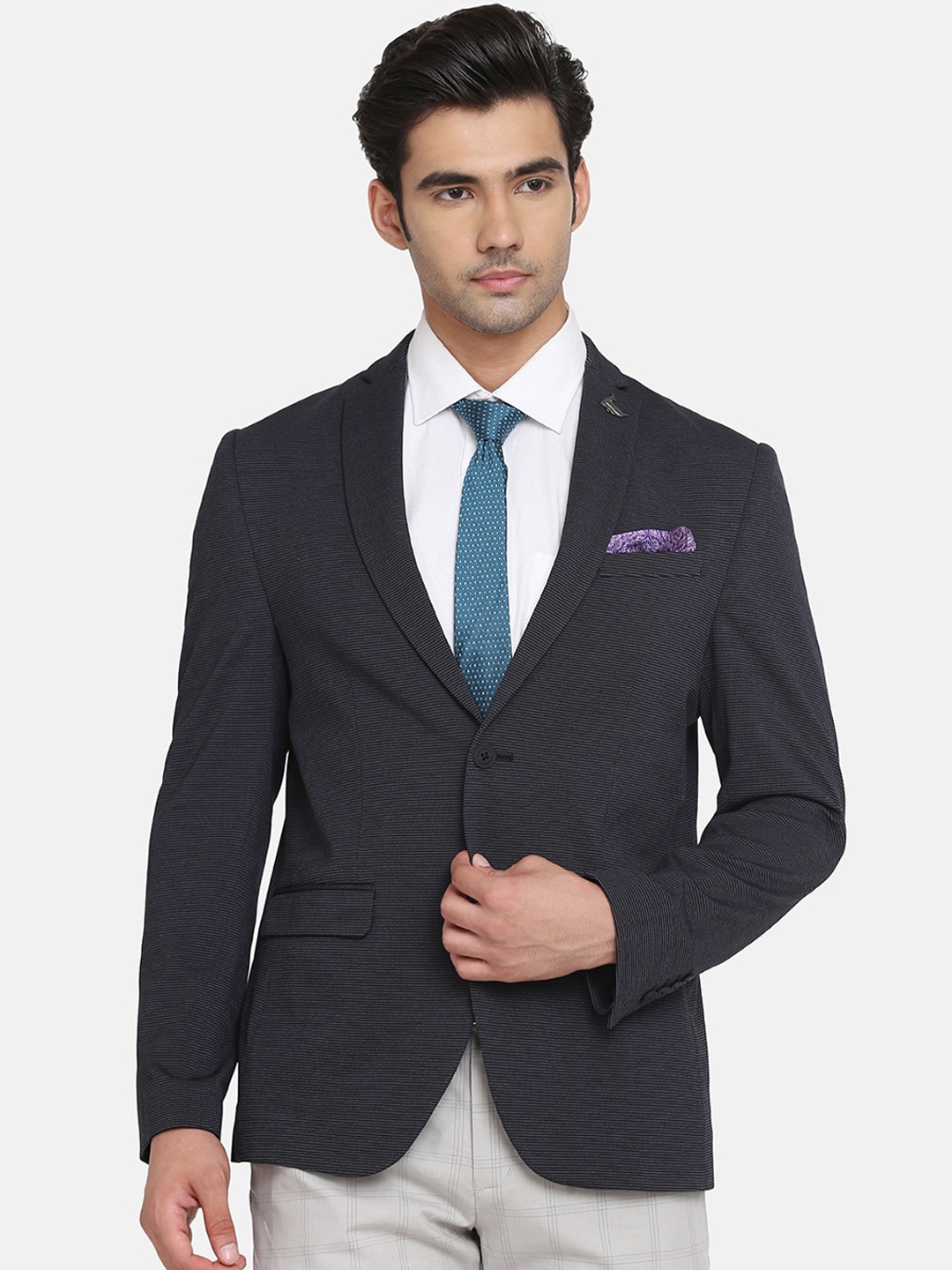 

Blackberrys Men Formal Black Striped TechPro Blazer