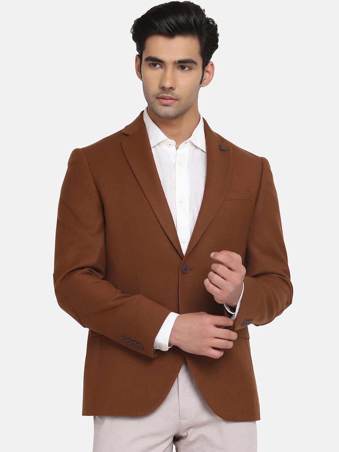

Blackberrys Men Brown Solid Woolen Single-Breasted Slim-Fit Casual Blazer