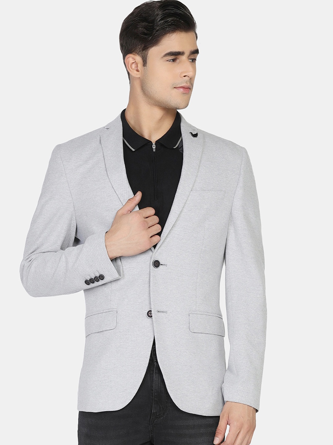 

Blackberrys Men Grey Solid Slim-Fit Single-Breasted Blazer