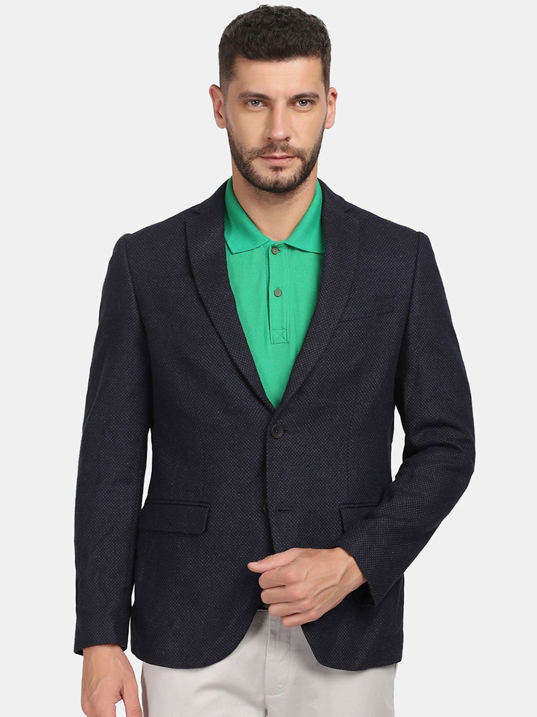 

Blackberrys Men Solid Single-Breasted Slim-Fit Tweed Blazer, Navy blue