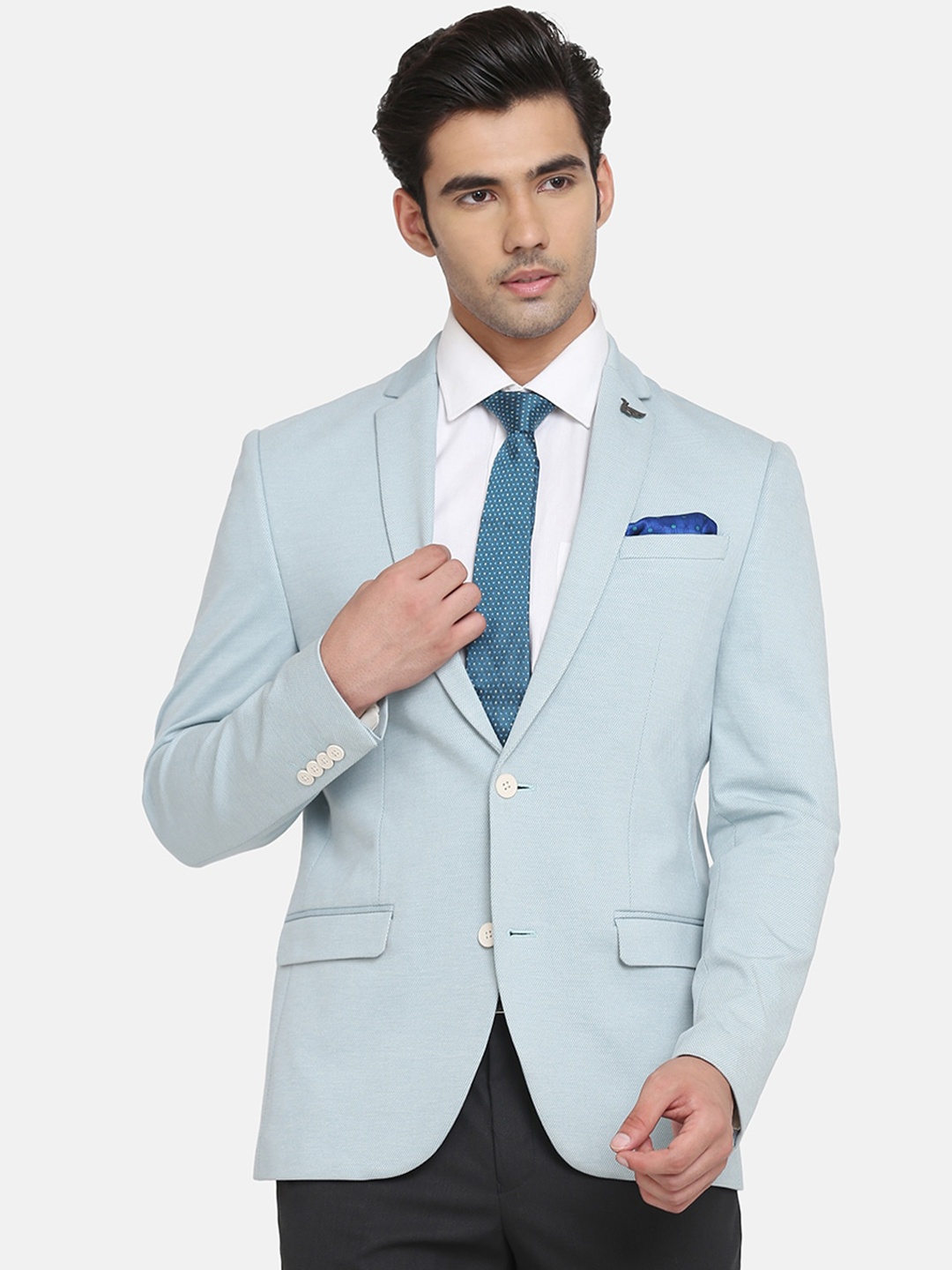 

Blackberrys Men Sea Green Solid Single Breasted Blazers