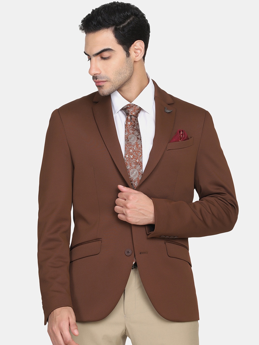 

Blackberrys Men Brown Solid Slim Fit Single Breasted Formal Blazers