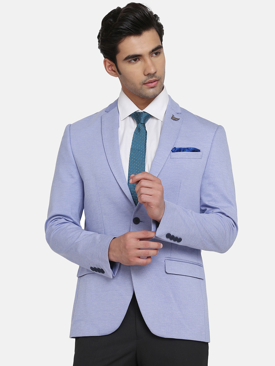 

Blackberrys Men Blue Solid Slim-Fit Single Breasted Formal Blazer