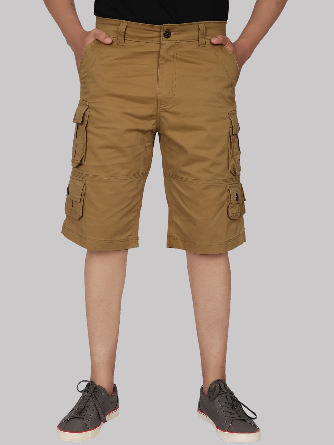 

AEROCRAFT Men Khakhi Cotton Cargo Shorts, Khaki